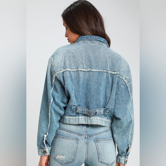 Free People, Bedford, Cropped, Distressed Denim Jean Jacket, Blue, Size Small - Picture 2 of 4
